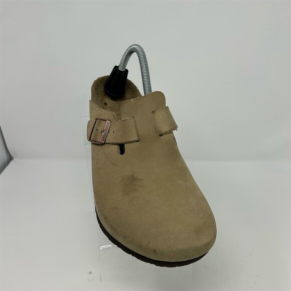 Birkenstock Boston Clog Beige Tan Leather Slip-On Soft Footbed EU 41 Comfort - Picture 3 of 13